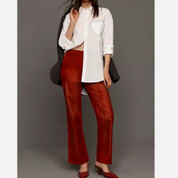 Anthropologie Pilcro The Annie Flocked High-Rise Straight-Leg Jeans 26 NWT Red